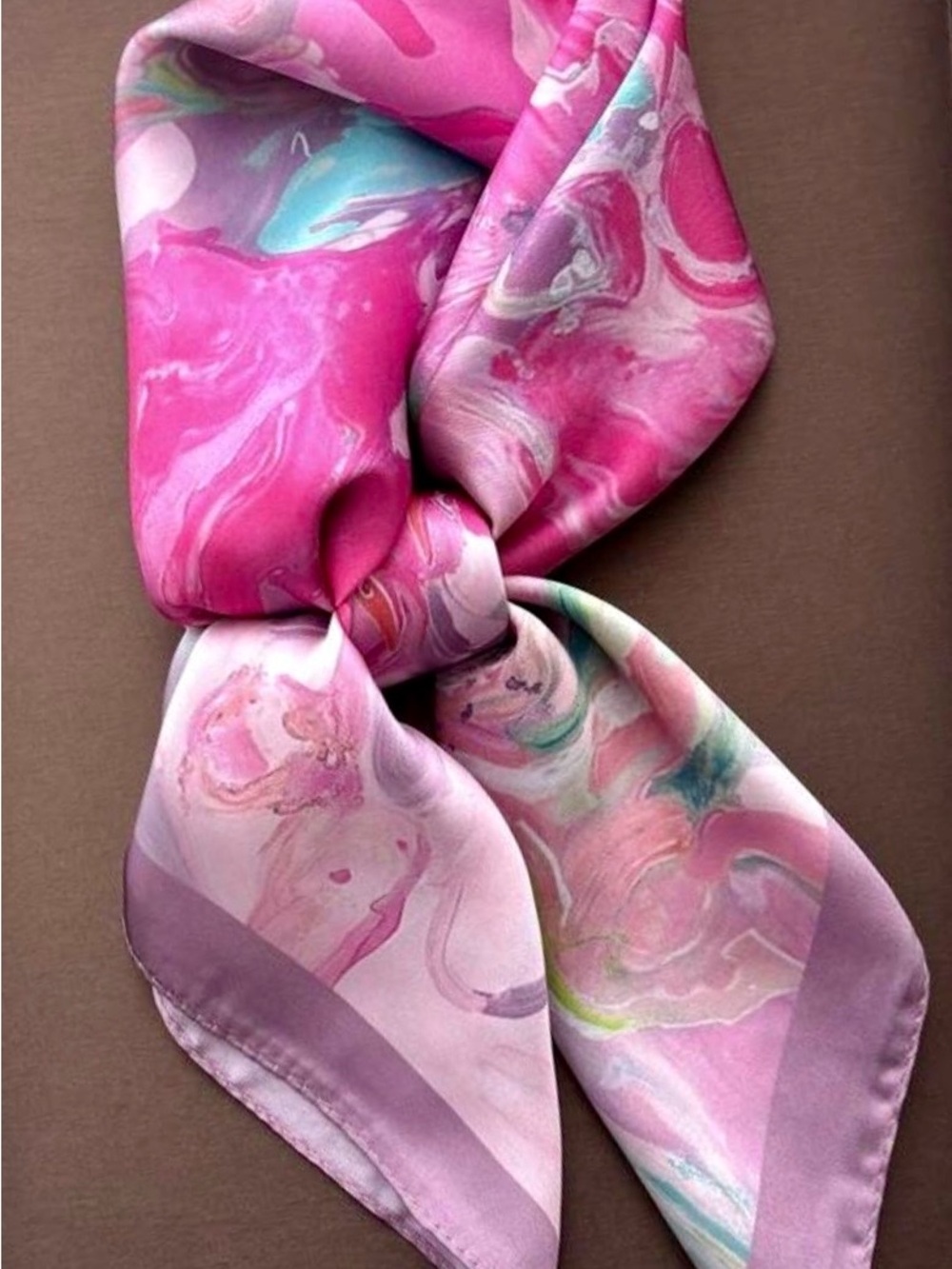 Pink & Purple Marbled Satin Square Scarf | Silky Hair, Neck & Bag Scarf